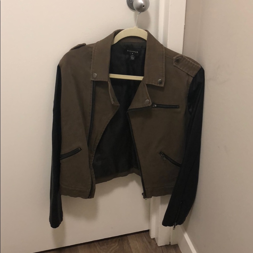 BYCORPUS green jean + leather jacket